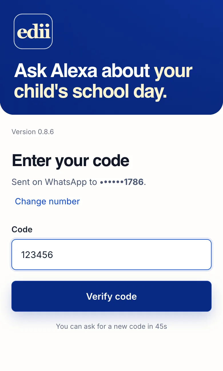 Screen for step 3: enter the code