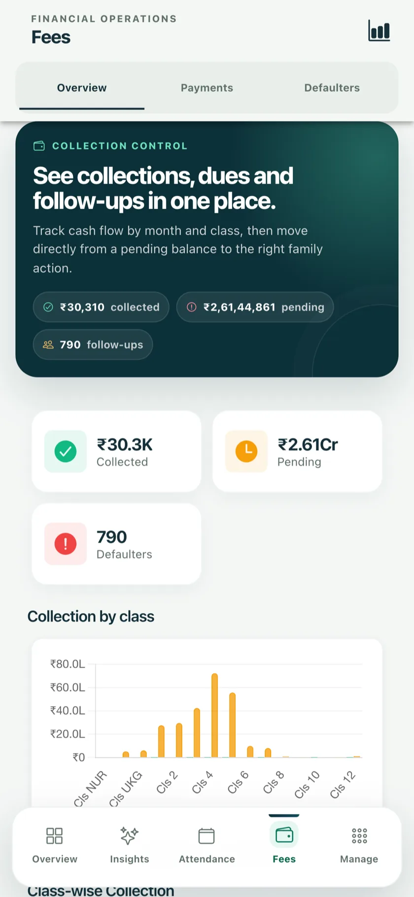 Fee collection control in the admin app