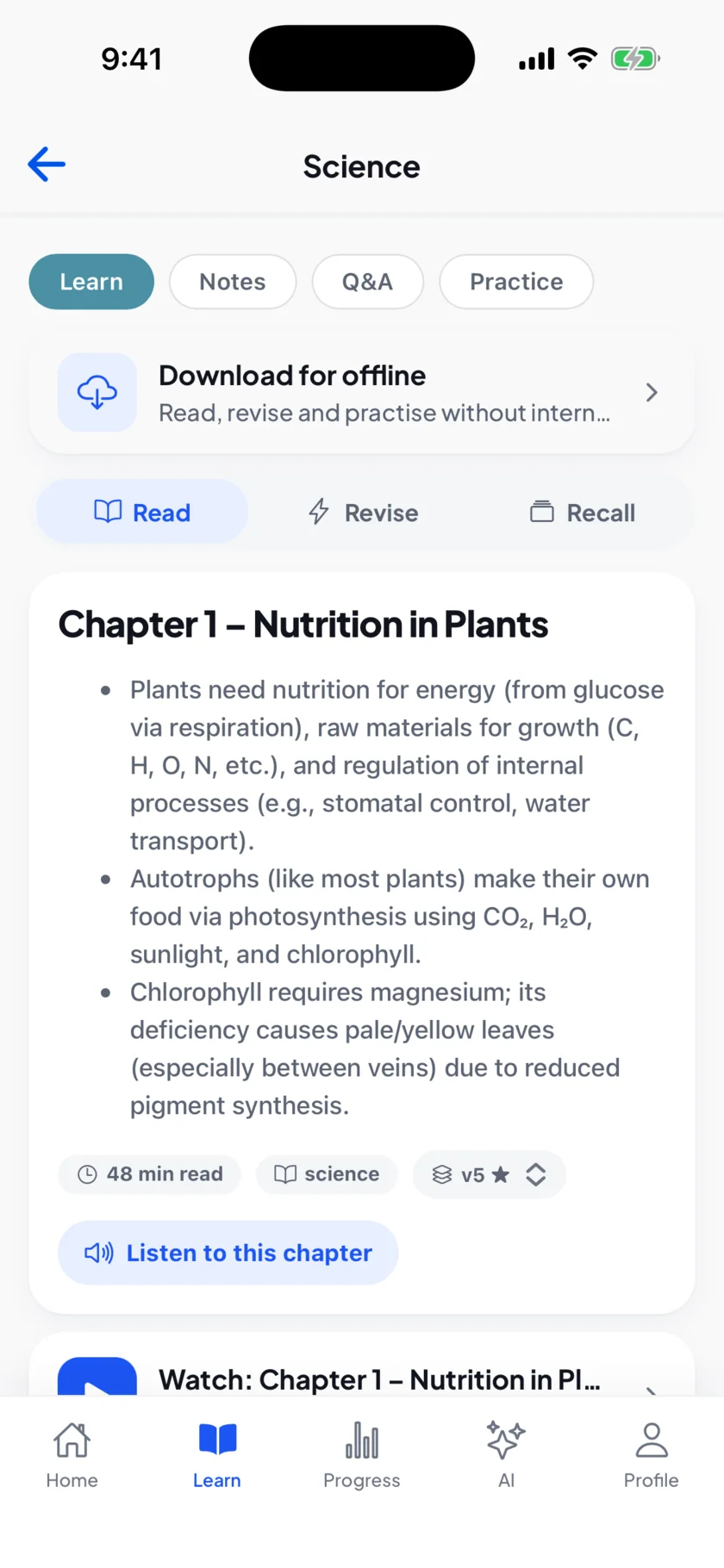 Self-learn chapter reader for Nutrition in Plants