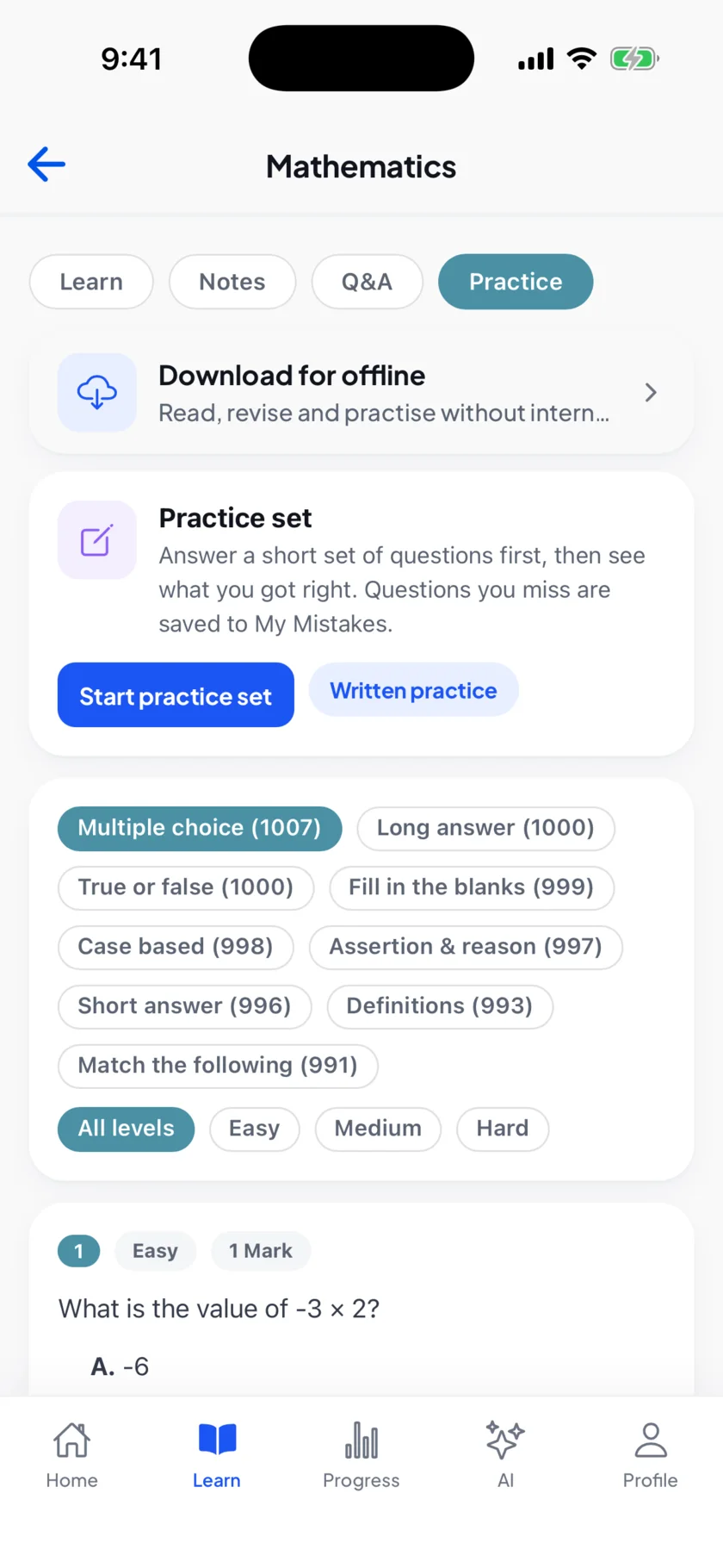 Chapter practice with about a thousand questions of each type