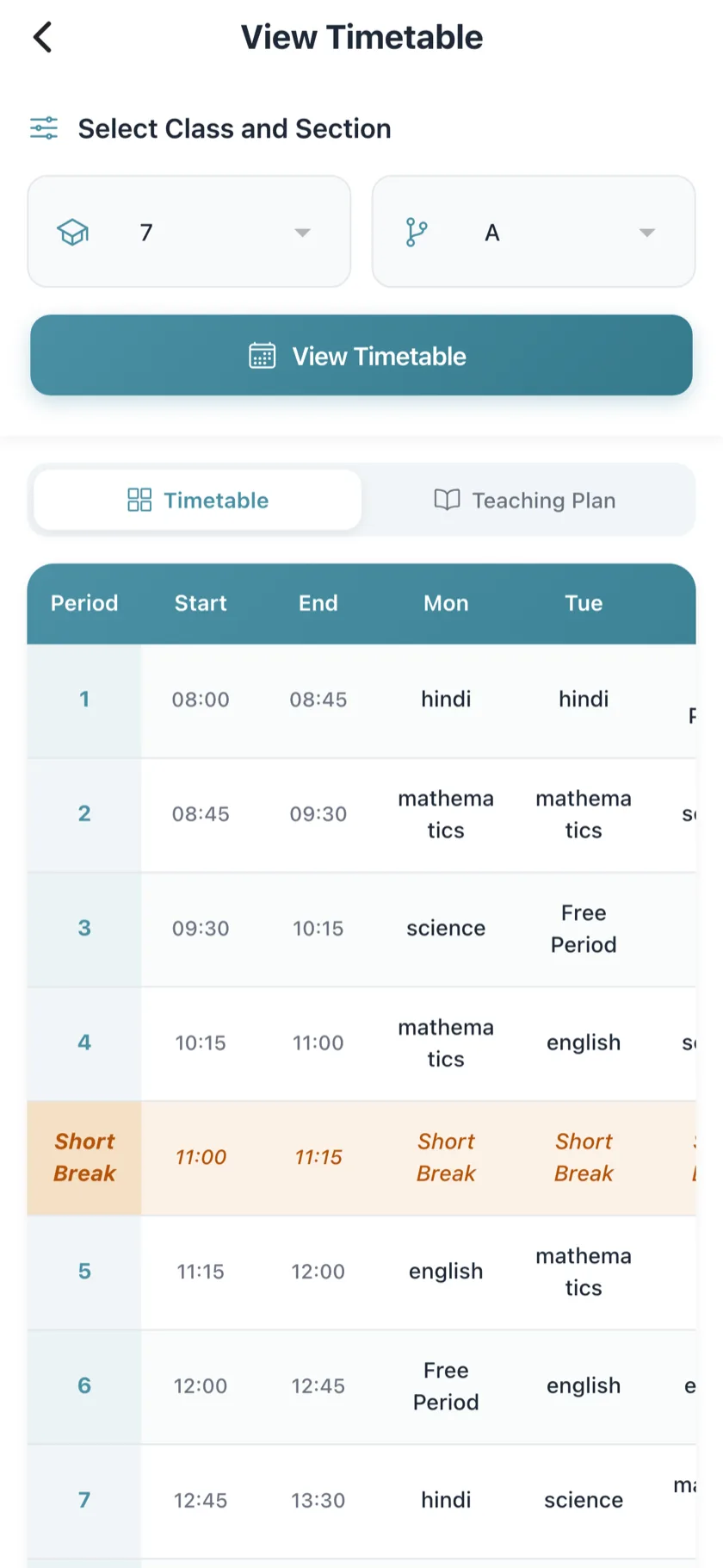 View Timetable