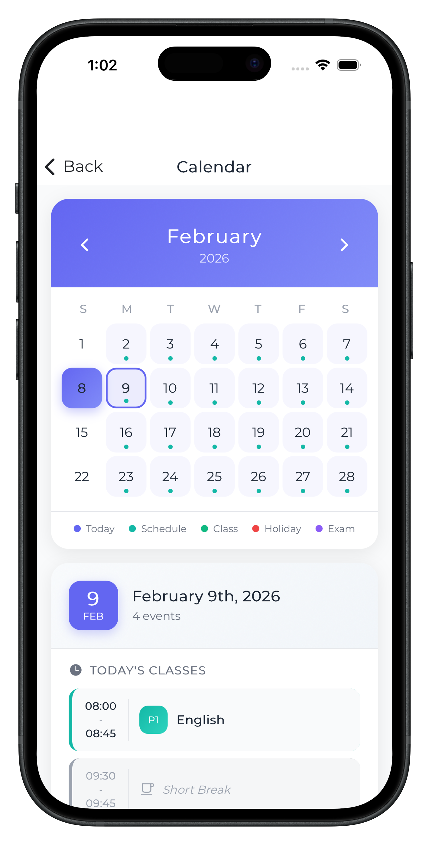 EDII Student Calendar with Schedule