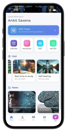 EDII Student App - Home Screen with AI Tutor